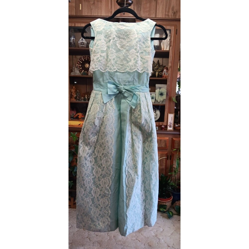 1950s Union Made Baby Blue Taffeta Lace Party Dance Prom Dress Size S/5